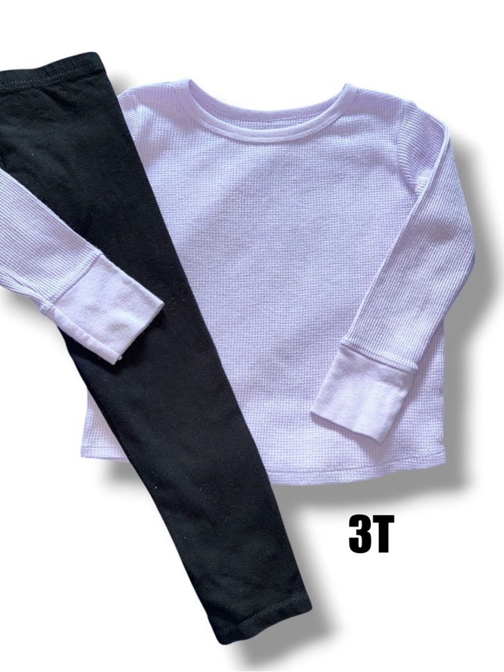 Garanimals Purple Thermal Long Sleeve Tee & Black Leggings Outfit size 3T